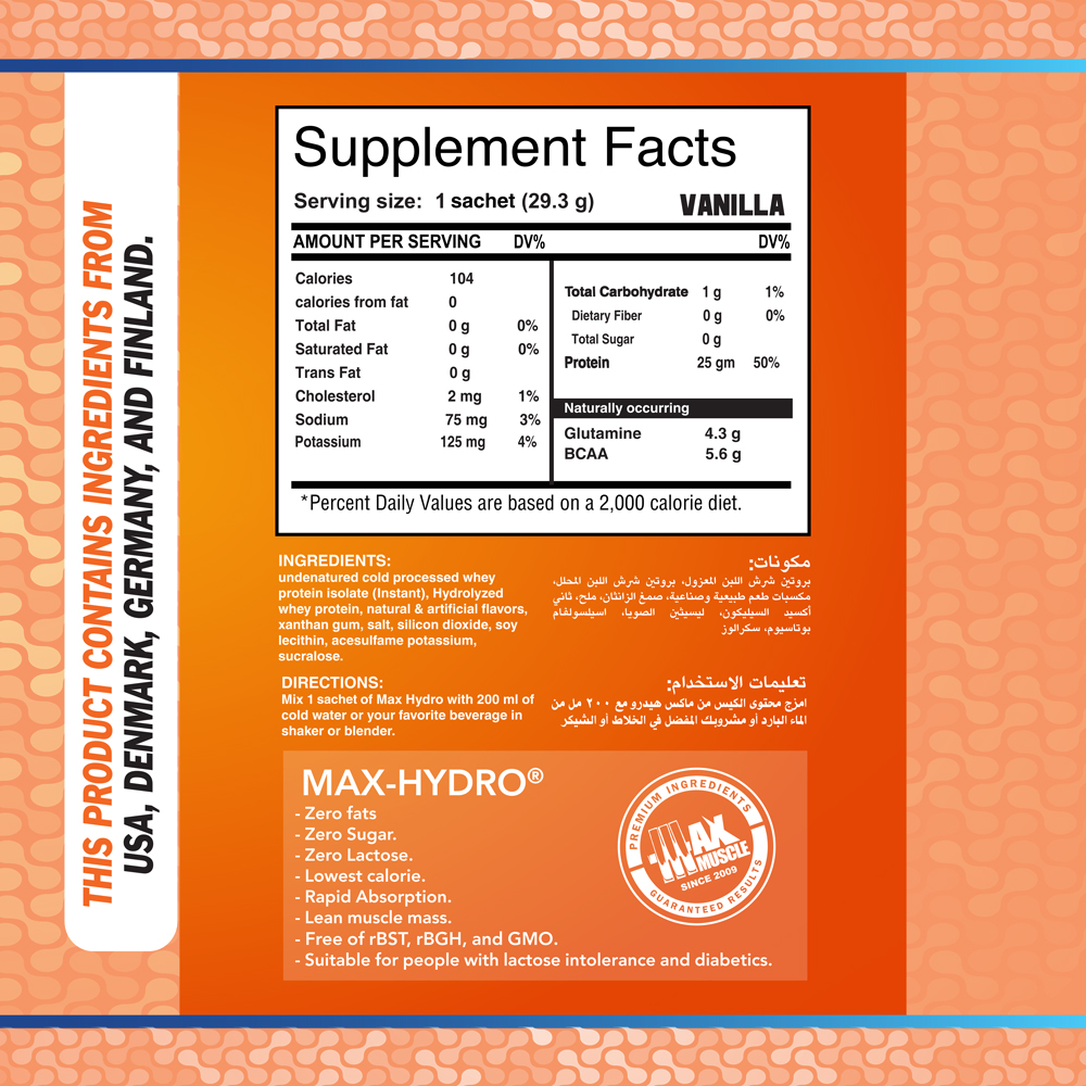 Max Muscle Max Hydro-1Serv.-29G-Vanilla | Maxmuscle Elite